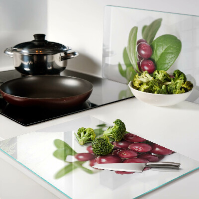 Schneidebrett Glas mit Preiselbeeren und Blättern bedruckt