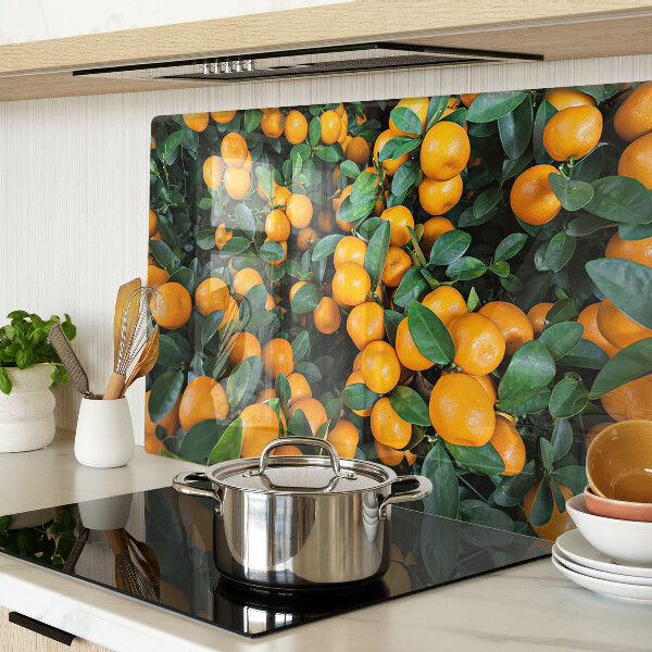 Glas Schneidebrett mit Motiv Mandarinen an den Zweigen