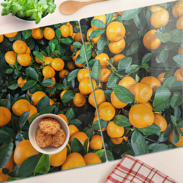 Glas Schneidebrett mit Motiv Mandarinen an den Zweigen