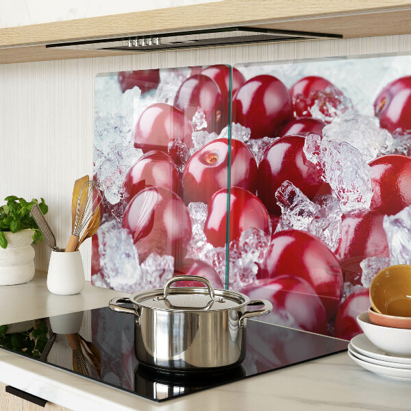 Glas-Schneidebrett mit Motiv rote Trauben auf Eis