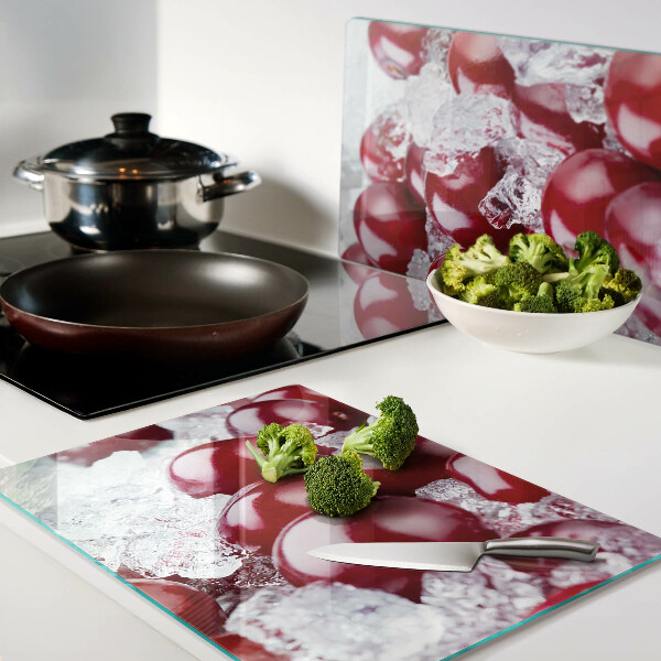 Glas schneidebrett Rote Trauben auf Eis