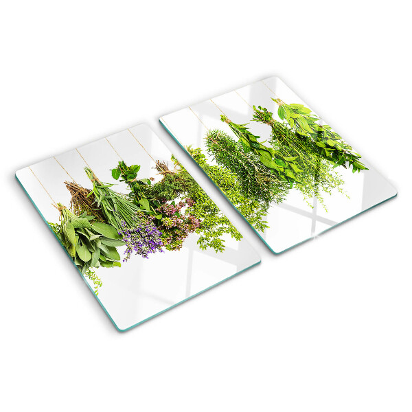 Glas Schneidebrett mit Motiv hängender Kräuter