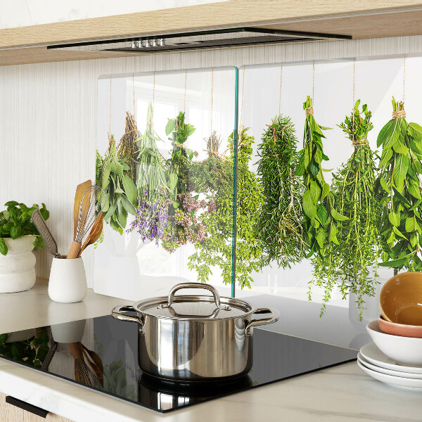 Glas Schneidebrett mit Motiv hängender Kräuter