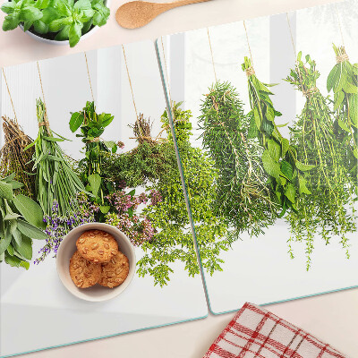 Glas Schneidebrett mit Motiv hängender Kräuter