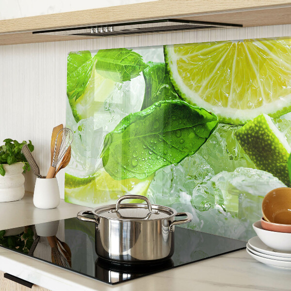 Schneidebrett Glas mit Zitronen- und Minzblatt-Motiv