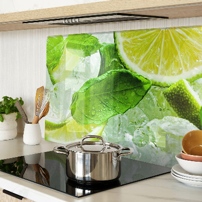 Schneidebrett Glas mit Zitronen- und Minzblatt-Motiv