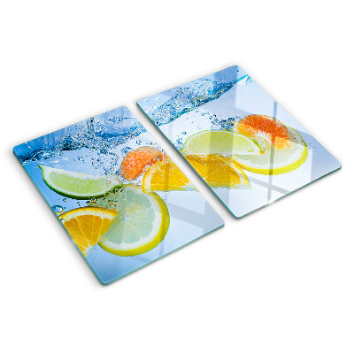 Glas-Schneidebrett mit Motiv von Zitrusfrüchten im Wasser