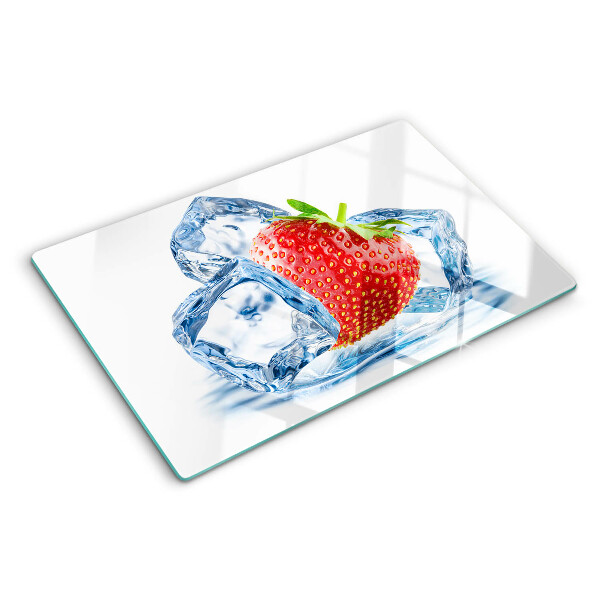 Schneidebrett Glas mit Motiv Erdbeere im Eis