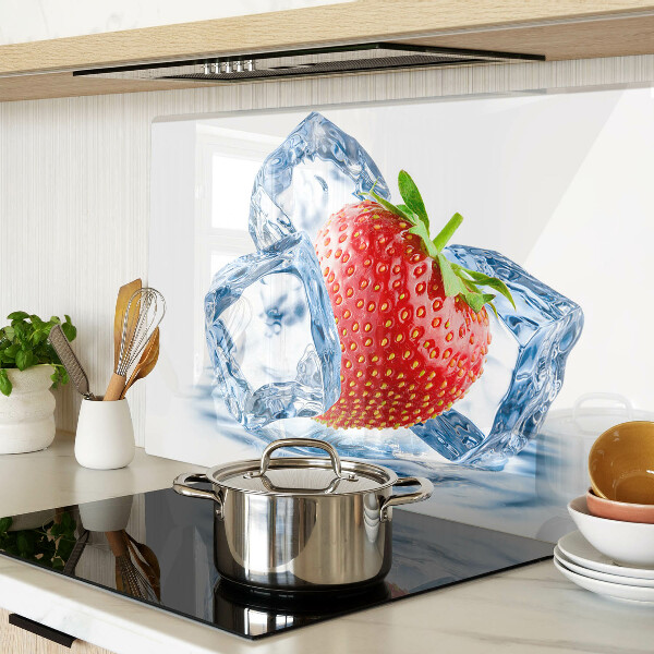 Schneidebrett Glas mit Motiv Erdbeere im Eis