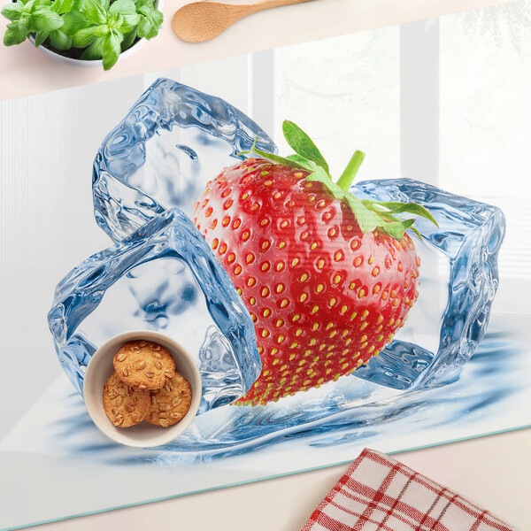 Schneidebrett Glas mit Motiv Erdbeere im Eis