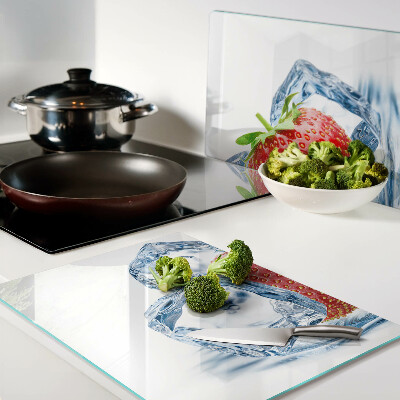 Schneidebrett Glas mit Motiv Erdbeere im Eis