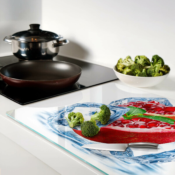 Glas schneidebrett Granatapfel im Eis