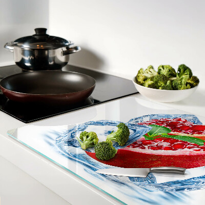 Glas schneidebrett Granatapfel im Eis