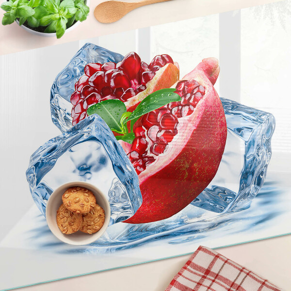 Glas schneidebrett mit Motiv Granatapfel auf Eis