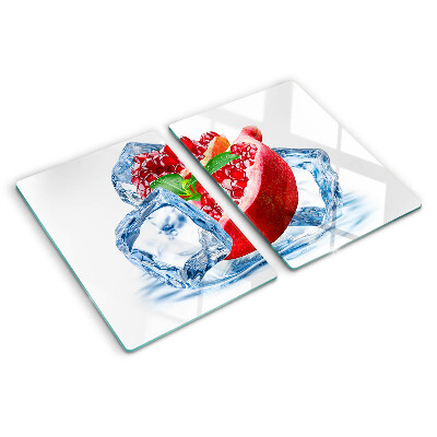 Glas schneidebrett mit Motiv Granatapfel auf Eis