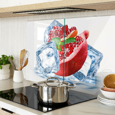 Glas schneidebrett mit Motiv Granatapfel auf Eis