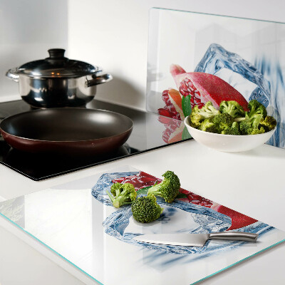 Glas schneidebrett mit Motiv Granatapfel auf Eis