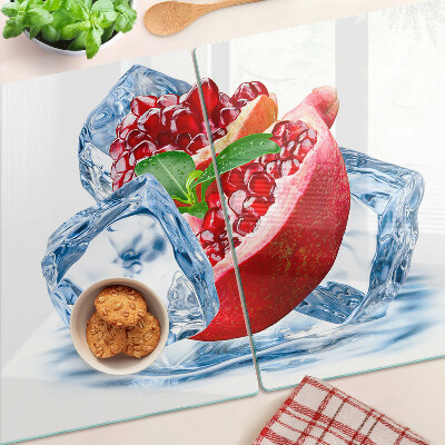 Glas schneidebrett mit Motiv Granatapfel auf Eis