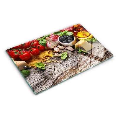 Schneidebrett Glas mit italienischem Küchenmotiv mit Pasta und Gemüse