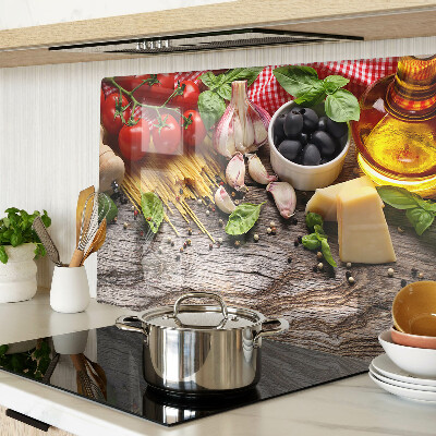 Schneidebrett Glas mit italienischem Küchenmotiv mit Pasta und Gemüse