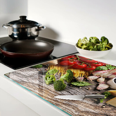 Schneidebrett Glas mit italienischem Küchenmotiv mit Pasta und Gemüse