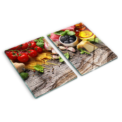 Schneidebrett Glas mit italienischem Küchenmotiv mit Pasta und Gemüse
