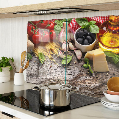 Schneidebrett glas Italienische Küche mit Pasta und Gemüse