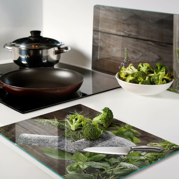 Glas schneidebrett Kräuter im Topf