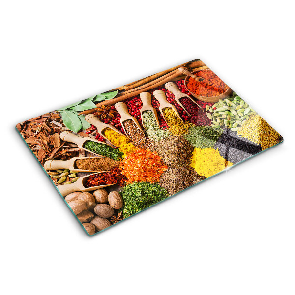 Schneidebrett Glas mit Aufdruck von Gewürzen und Kräutern