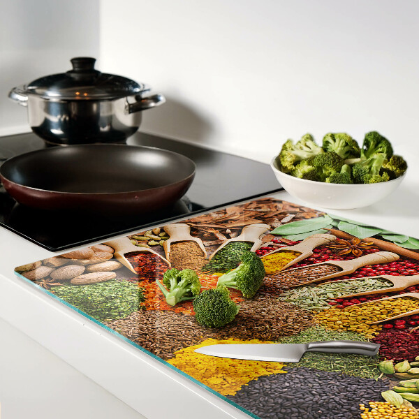 Schneidebrett Glas mit Aufdruck von Gewürzen und Kräutern