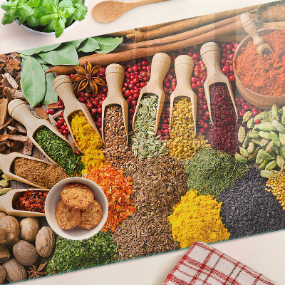 Schneidebrett Glas mit Aufdruck von Gewürzen und Kräutern