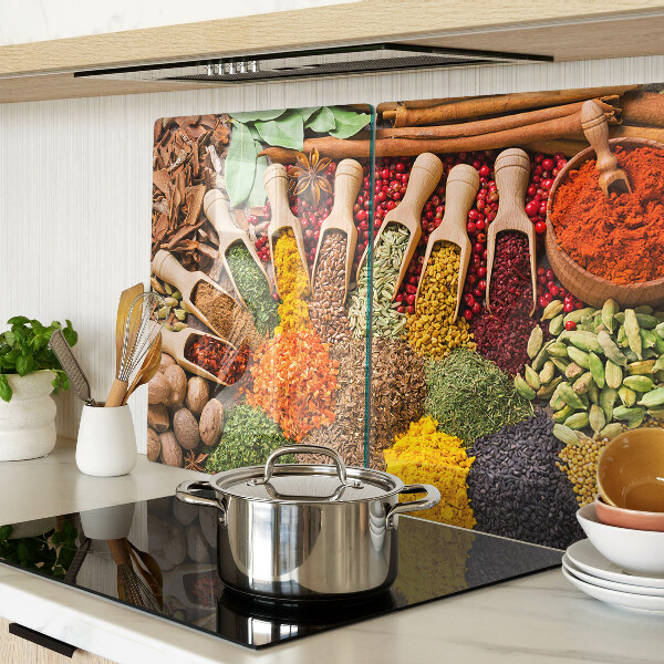 Schneidebrett Glas mit Aufdruck von Gewürzen und Kräutern