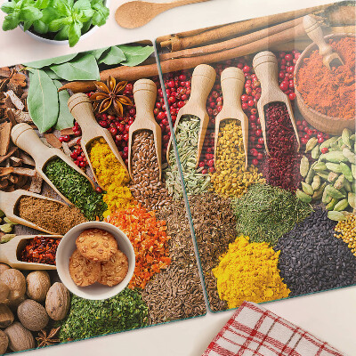 Schneidebrett glas Gewürze und Kräuter