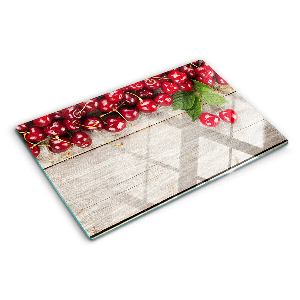 Glas Schneidebrett mit Kirschmotiv auf Holzoptik