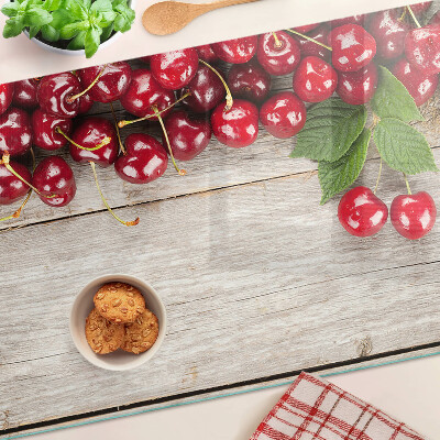 Glas Schneidebrett mit Kirschmotiv auf Holzoptik