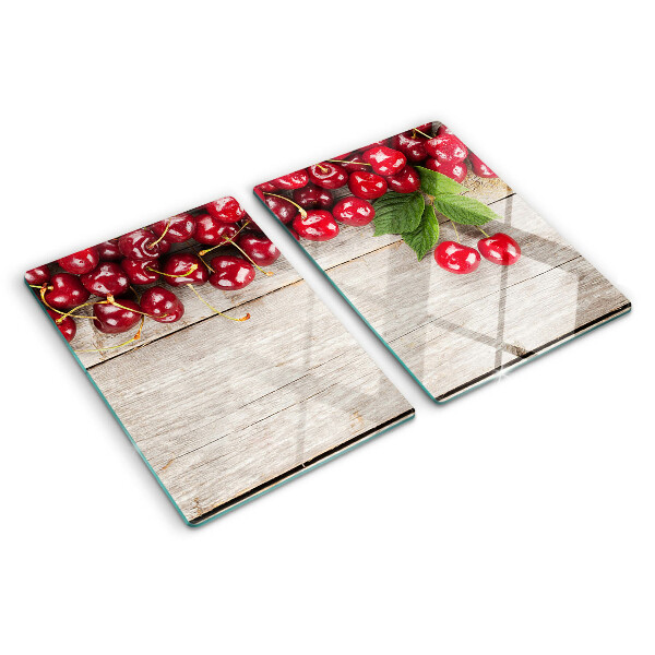 Glas schneidebrett Kirschen auf Holzgrund