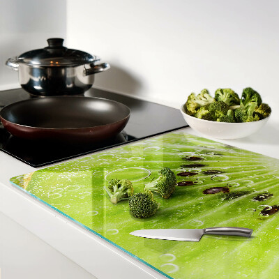 Glas-Schneidebrett mit Motiv aus Kiwi und Wassertropfen