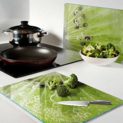 Glas-Schneidebrett mit Motiv aus Kiwi und Wassertropfen