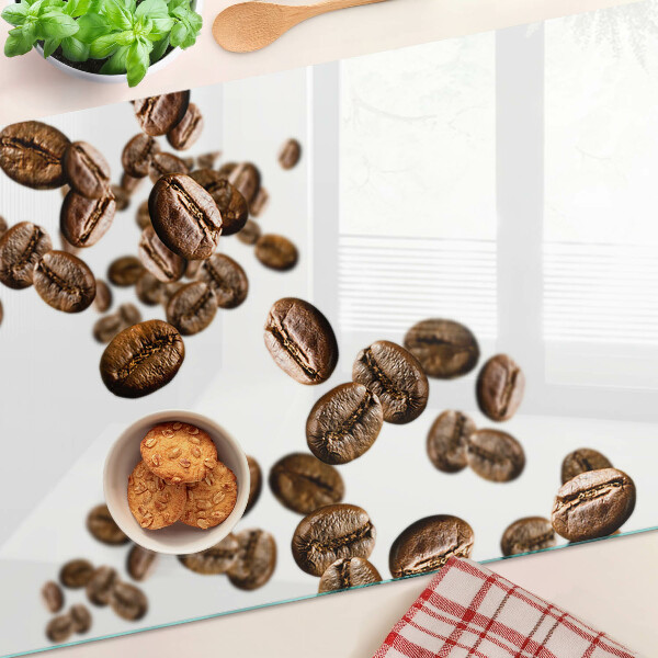 Schneidebrett Glas mit Motiv Kaffeebohnen in Bewegung