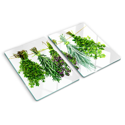 Schneidebrett Glas mit getrockneten Kräutern an einer Schnur