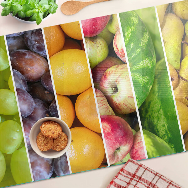 Glas-Schneidebrett mit Motiv bunter Früchte