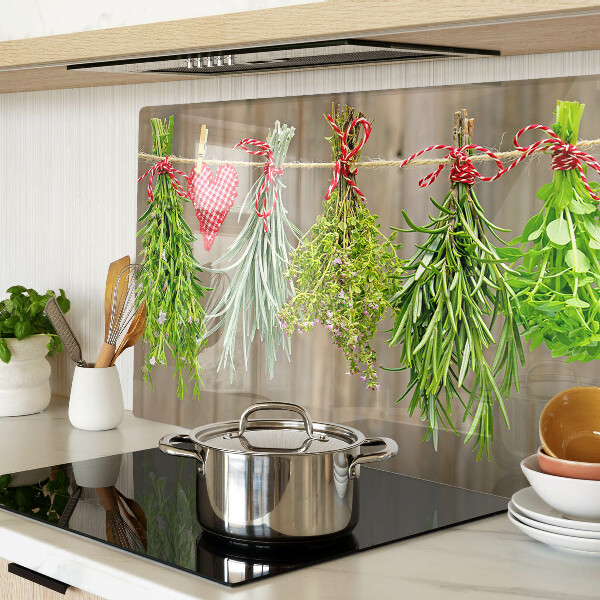 Schneidebrett Glas mit aufgedrucktem Kräutermotiv in Schnur-Optik