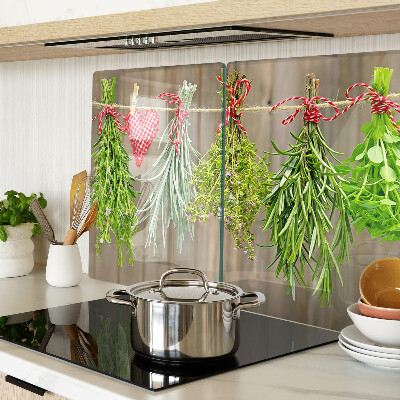 Schneidebrett Glas mit aufgedrucktem Kräutermotiv in Schnur-Optik