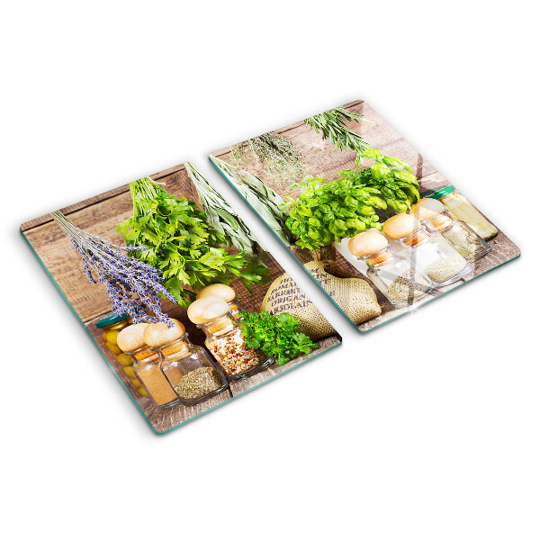 Schneidebrett mit Kräuter- und Gewürzmotiv für die Küche