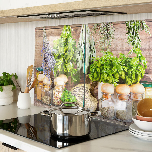 Schneidebrett mit Kräuter- und Gewürzmotiv für die Küche