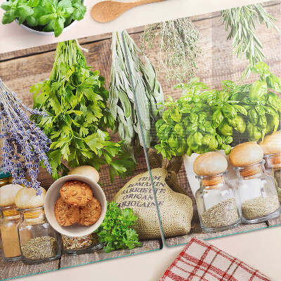 Schneidebrett mit Kräuter- und Gewürzmotiv für die Küche