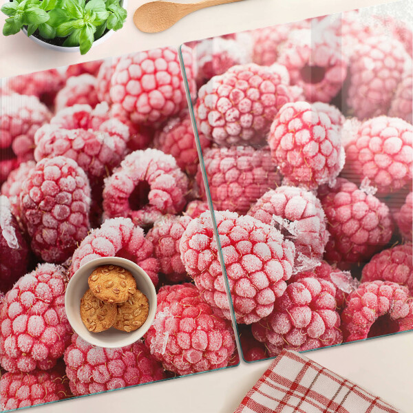 Schneidebrett Glas mit frischem Himbeermotiv