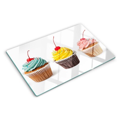 Glas-Schneidebrett mit Cupcake-Motiv, verziert mit Schlagsahne und Kirsche