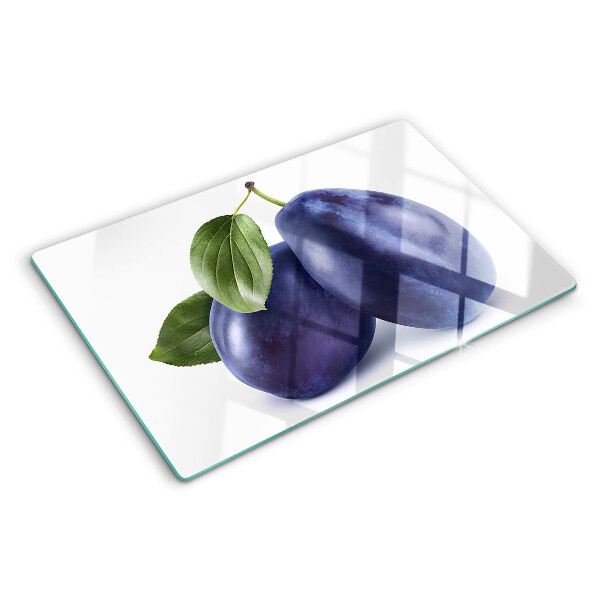 Schneidebrett Pflaumen mit Blättern