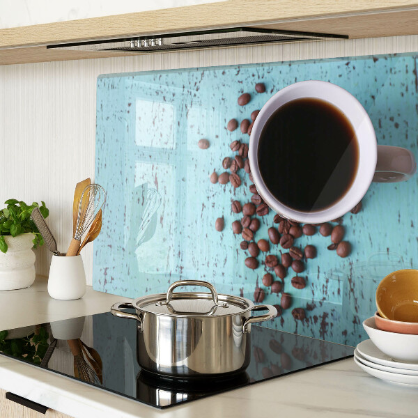 Schneidebrett Glas mit Kaffee- und Kaffeebohnen-Motiv